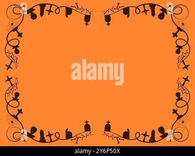 Halloween frame with space for text. Halloween frame with cobwebs, spiders, tombstones and crows. Design a template for invitations, leaflets and gree Stock Vector