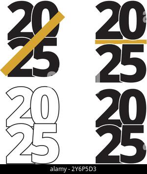 New year 2025 template numbers in black an golden on a white background Stock Vector