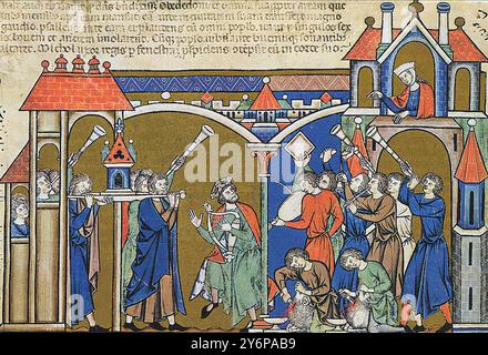 ARK OF THE COVENANT  Scene from the 13th century   Morgan Bible showing David bringing the Ark into Jerusalem Stock Photo