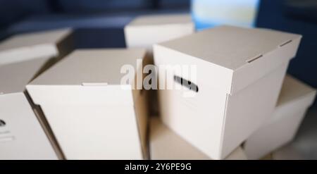 Empty cardboard boxes with covers container for storage things Stock Photo