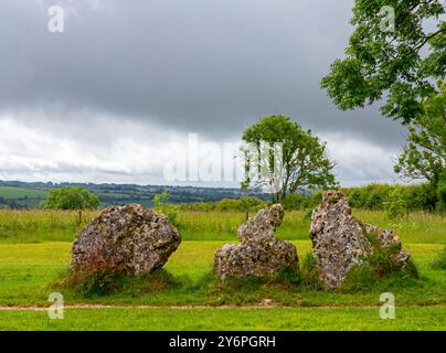 The King's Men, a stone circle that was constructed in the Late Neolithic or Early Bronze Age, part of the Rollright Stones in Oxfordshire UK Stock Photo