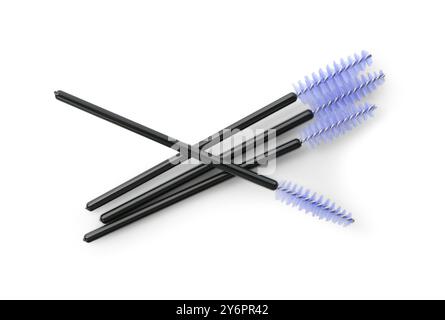 Disposable makeup brushes isolated on white, top view Stock Photo