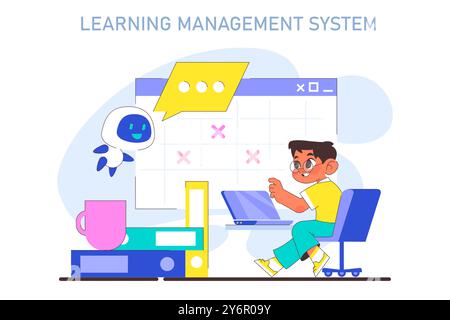 Learning management system or LMS. Modern online educational ecosystem. Training and practice software with effective framework for online course. Flat vector illustration Stock Vector