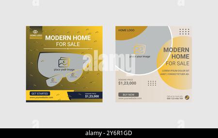 Modern dream home for sale social media promotion template set Stock Vector