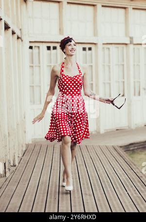 strapless open back dress Vintage 1980s Red and White Polka Dot Dress main image 1