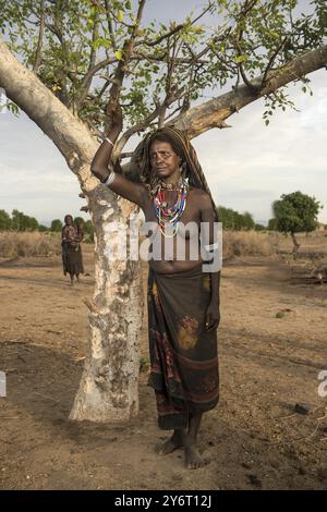 Woman from the Arbore ethnic group with colourful beaded necklaces and metal bracelets, Southern Omo Valley, Ethiopia, Africa Stock Photo