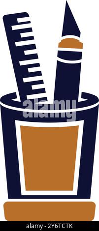 pen, pencil, holder, ruler, scale, pen holder icon Stock Vector