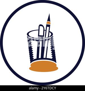 pen, pencil, holder, ruler, scale, pen holder icon Stock Vector