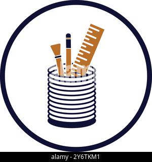 pen, pencil, holder, ruler, scale, pen holder icon Stock Vector