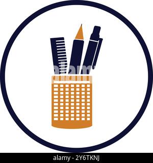 pen, pencil, holder, ruler, scale, pen holder icon Stock Vector