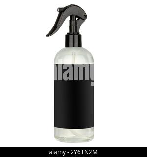 Transparent Spray Bottle with White Label Stock Photo