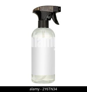 Transparent Spray Bottle with White Label Stock Photo