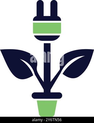 plug, leaf, plant, tree, eco plug, plug with leaf icon Stock Vector