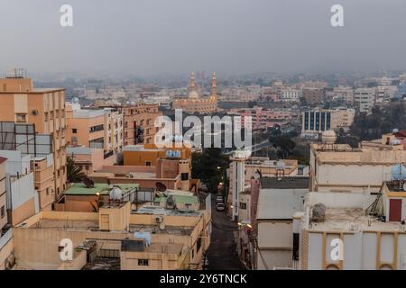 View of Abha with Abu Bakr Alsiddiq Grand Mosque, Saudi Arabia Stock Photo