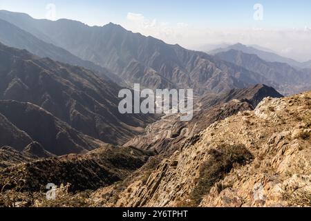 View of Wadi Hali in Al Souda mountains near Abha, Saudi Arabia Stock Photo