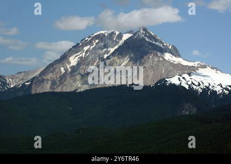 Mount Garibaldi, a dormant stratovolcano located in the Garibaldi Ranges of the Coast Mountains between Squamish, British Columbia, Canada. Stock Photo