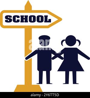 sign, post, road sign, school sign, students, kids, school signpost icon Stock Vector