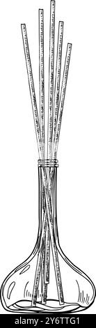 Aroma reed diffuser with scented sticks realistic isolated graphic sketch illustration. Spray bottle with essential organic perfume oil Stock Vector