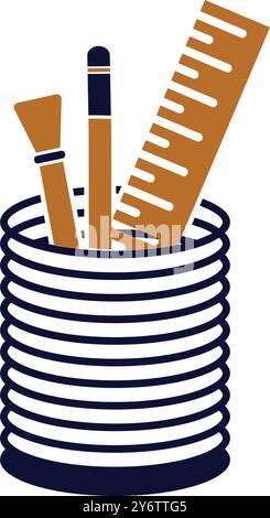 pen, pencil, holder, ruler, scale, pen holder icon Stock Vector
