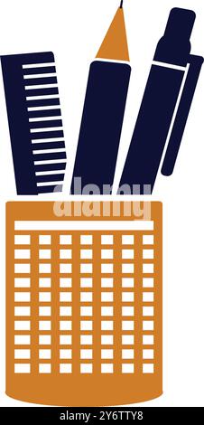 pen, pencil, holder, ruler, scale, pen holder icon Stock Vector