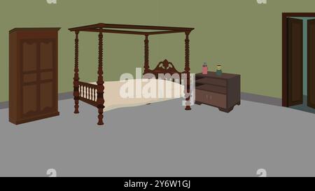 Indian Village house Indoor design, poor home inside design, Indian village background, mud house interior design, background for 2d cartoon animation Stock Vector