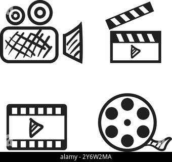 set of cinema icon doodle illustration Stock Vector