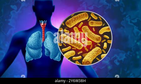 Whooping cough as a contagious respiratory disease with the bacterium Bordetella pertussis infected by bacteria in the respiration tract with severe Stock Photo