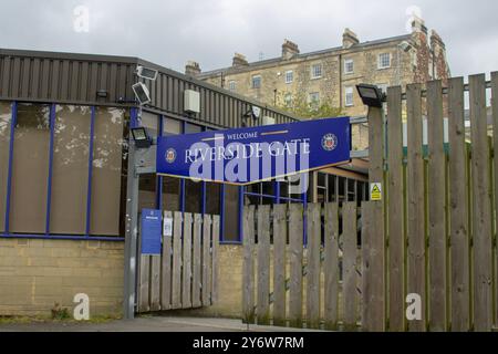 25 April 24 The rear entrance to the Riverside Gate rugby stadium the home grounds of Bath Rugby Club. Located in Bath Somerset England Stock Photo