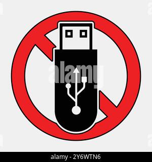 This image features a prohibition symbol against USB flash drive usage, highlighting concerns about data security and potential risks associated with Stock Vector