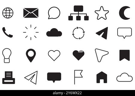 Globe icon. Envelope symbol. Cloud figure. Speech bubble emblem. Stock Vector