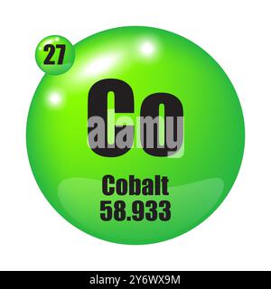 Cobalt element icon. Co symbol focus. Atomic number 27. Mass 58.933. Stock Vector