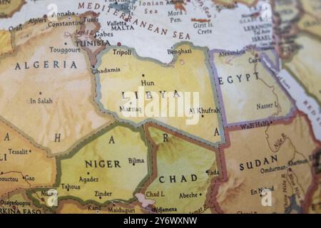 Close up on the country of Libya on a world map Stock Photo