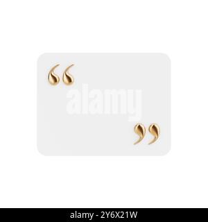 White Blank Card with Golden Quotation Marks on a white background. 3d Rendering Stock Photo