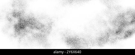 Stippled smoke cloud gradient texture. Grunge fluid sand grain background. Gritty noise wavy fog dot work wallpaper. Black and white dots, speckles, particles or granules backdrop overlay. Vector Stock Vector