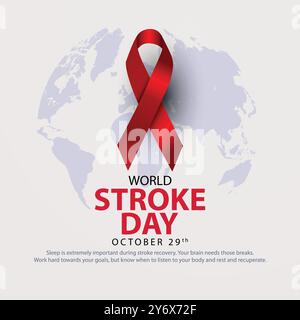 World stroke day with red Brain and world sign. abstract vector illustration design Stock Vector
