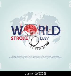 World stroke day with red Brain and world sign. abstract vector illustration design Stock Vector