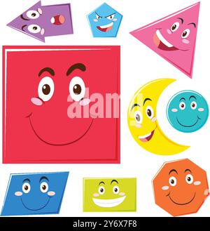 Smiling shapes in various colors and forms Stock Vector