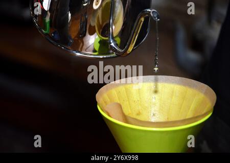 pour over V60 coffee manual brew method Stock Photo