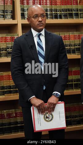 New York, United States. 25th Sep, 2024. Damien WIlliams US. Attorney for the Southern District of New York unseals charges against New york City Mayor, Eric Adams for bribery, conspiracy, and campaign finance charges. (Photo by Catherine Nance/SOPA Images/Sipa USA) Credit: Sipa USA/Alamy Live News Stock Photo