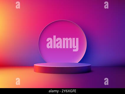 A colorful gradient podium with bold hues of purple, pink, and orange, designed for sleek product mockups and minimalist showcases. Ideal for use in s Stock Vector