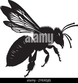 Silhouette bee Professional black and white logo, suitable for a icon variety of industries. Minimalistic aesthetic, isolated on a white background. Stock Vector