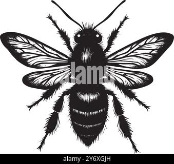 Silhouette bee Professional black and white logo, suitable for a icon variety of industries. Minimalistic aesthetic, isolated on a white background. Stock Vector