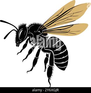 Silhouette bee Professional black and white logo, suitable for a icon variety of industries. Minimalistic aesthetic, isolated on a white background. Stock Vector