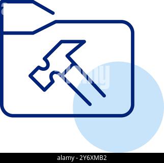 Folder with hammer. File maintenance and system configuration. Pixel perfect, editable stroke vector icon Stock Vector