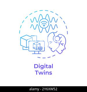 Digital twins blue gradient concept icon Stock Vector