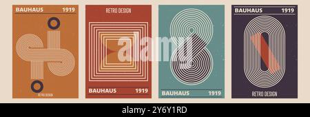 Set of abstract posters with boho zen arch line stripes. Vector background in trendy boho aesthetic Stock Vector