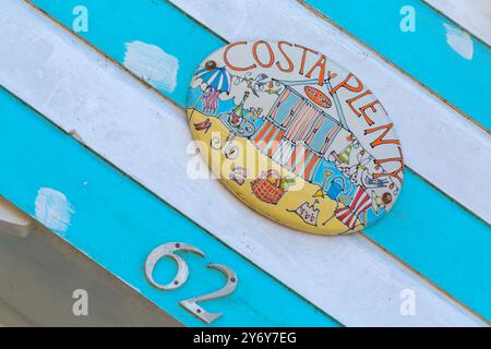 detail on Costa Plenty beach hut at Southwold, Suffolk, UK in April Stock Photo