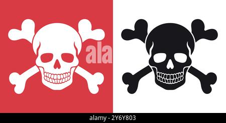 Human skull with crossbones silhouette set. Jolly Roger emblem. Vector illustration Stock Vector