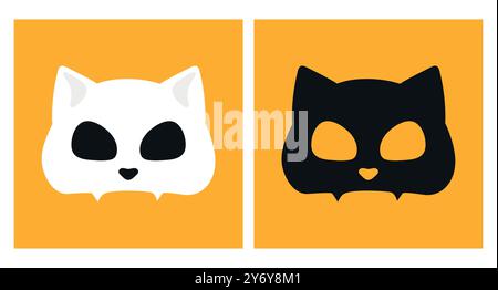 Cat skulls. Black and white cat skull silhouettes. Vector illustration Stock Vector