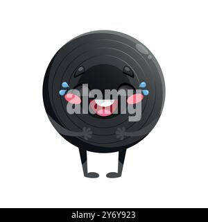 Cute cartoon vinyl record character is laughing. Vinyl disk, gramophone record mascot character in childish style. Vector illustration Stock Vector